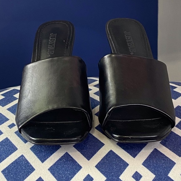 Black high heel open toe slide mules sandals Sz 6.5 Justfab - Picture 3 of 6